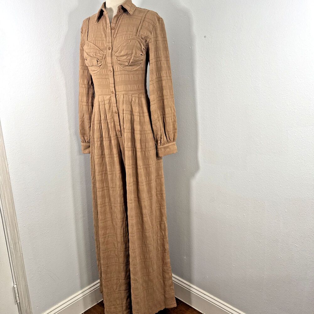 PrettyLittlething Shirt Jumpsuit Womens 8 Stone Ruched Cup Babydoll Wide Leg